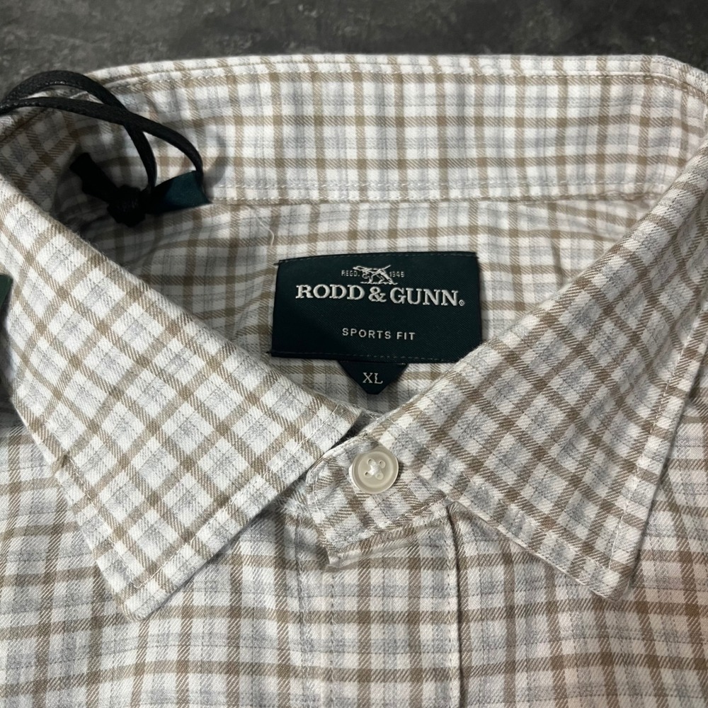 Rodd & Gunn Grants Island Shirt Mens XL Tussock Brown Plaid Sports Fit LS NWT